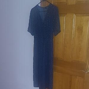 Trixxi Navy Blue Midi Dress with White Polka Dots